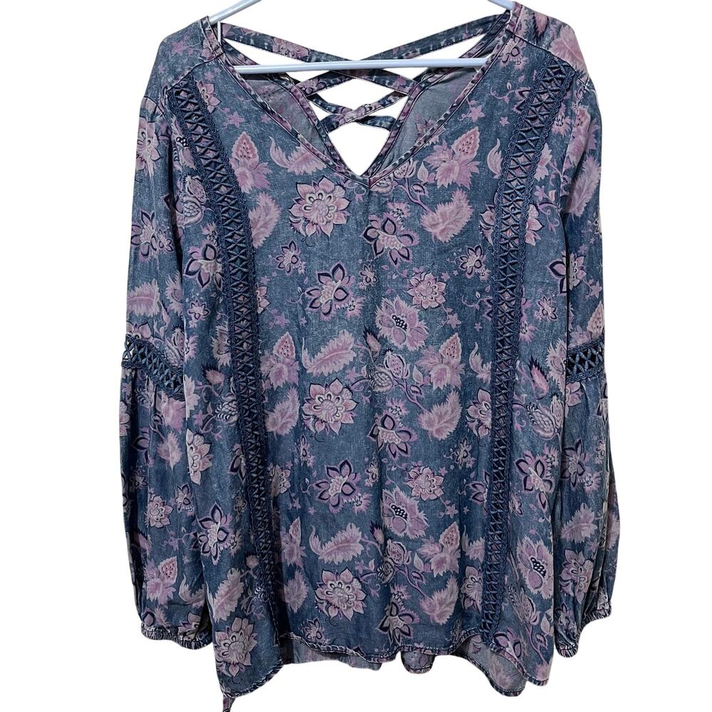 Standard Grace Women’s Blouse Sz Medium‎ Blue/ Pink Lace Cotton